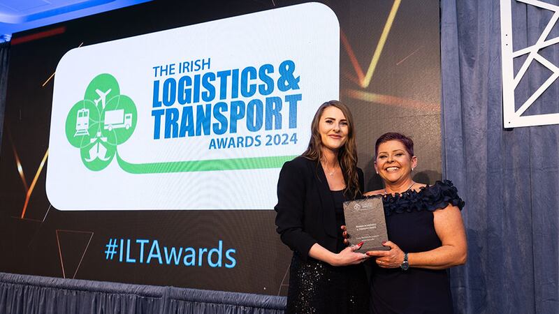Shauna Greene, senior recruitment consultant (Driver Division), ISM Recruitment presents the women in logistics & transport award to Edith Denieffe, Crane Worldwide Logistics