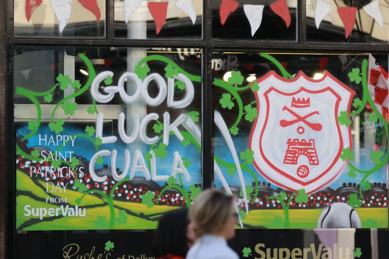 Street bunting on Dalkey main street for Cuala GAA Club, Dalkey. Photograph Nick Bradshaw