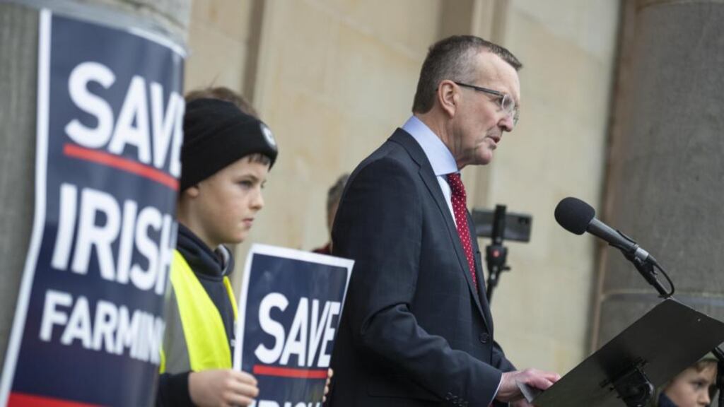 IFA president Tim Cullinan speaking to farmers in Cavan. Photograph: Finbarr O’Rourke
