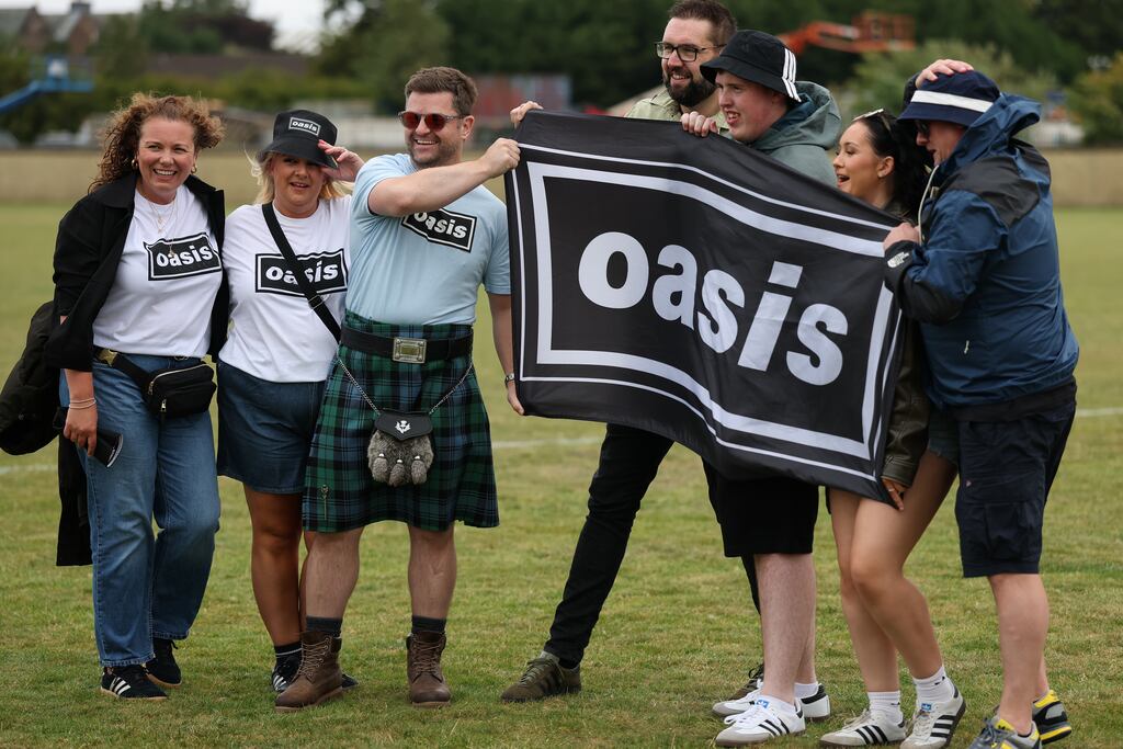 Oasis fans arrive ahead of Oasis LIVE '25 at Murrayfield Stadium on August 08, 2025 in Edinburgh, Scotland. Photo:Jeff J Mitchell/Getty Images
