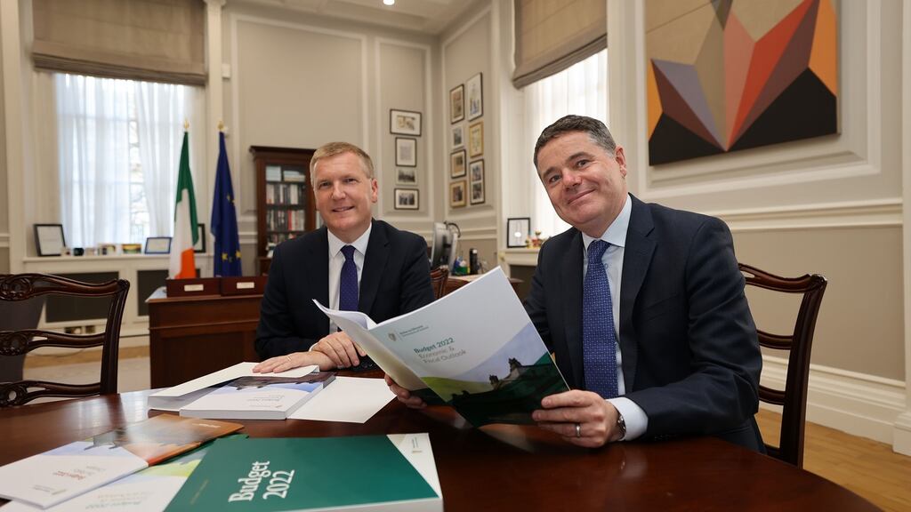 The two ministers responsible for the national finances, Paschal Donohoe and Michael McGrath, are given credit for setting a broadly appropriate path for Budget 2022, continuing to support the economy while reducing borrowing. Photograph: Nick Bradshaw for The Irish Times
