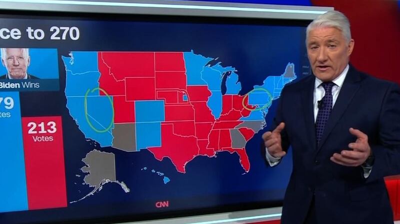 CNN news anchor John King has been one of the media stars of the US election coverage thanks to his ‘magic wall’ interactive election map. Photograph: CNN.