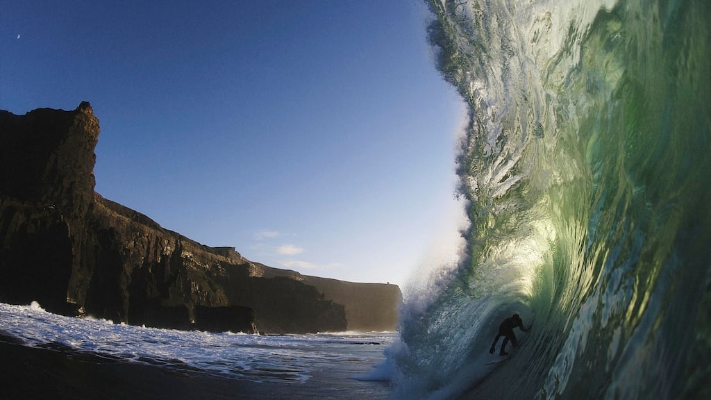 Surfer Fergal Smith, photographed by Mickey Smith. ‘Between Land And Sea’ traces a year in the lives of people whose lives have been shaped by the wilder moods of the ocean around Lahinch
