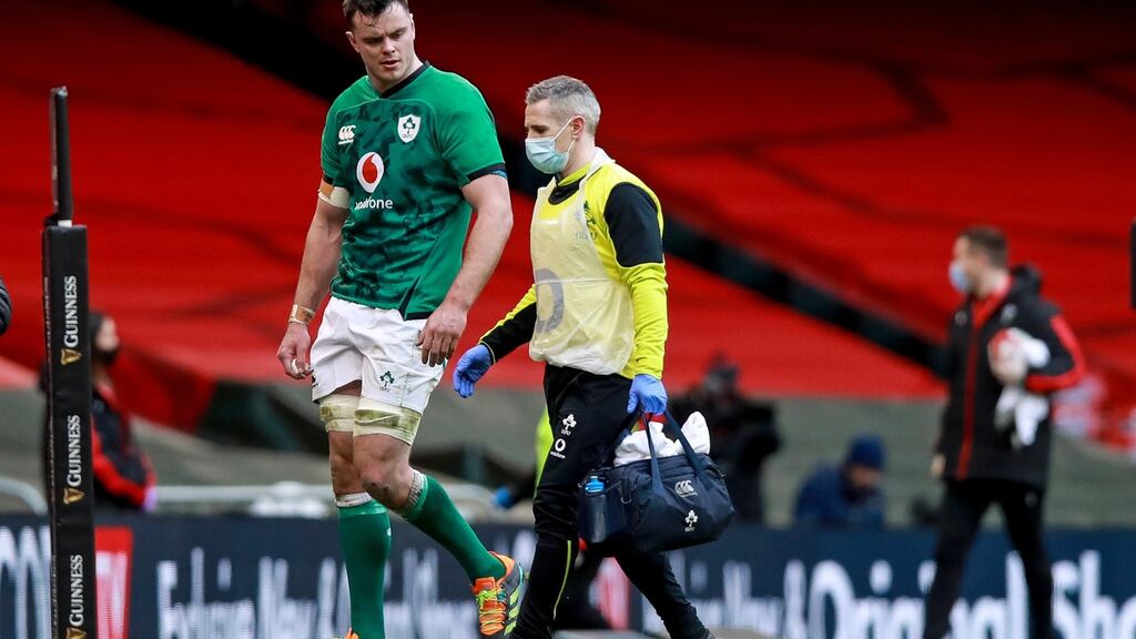 James Ryan looks set to be ruled out due to the head injury which forced him off in Cardiff. Photograph: Inpho