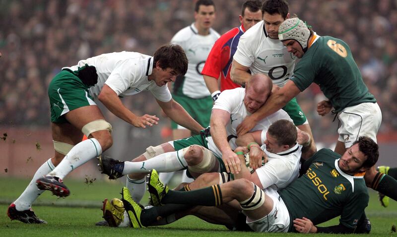 Ireland 's Jamie Heaslip looks for support during the 2009 clash against South Africa at Croke Park. Photograph: Eric Luke