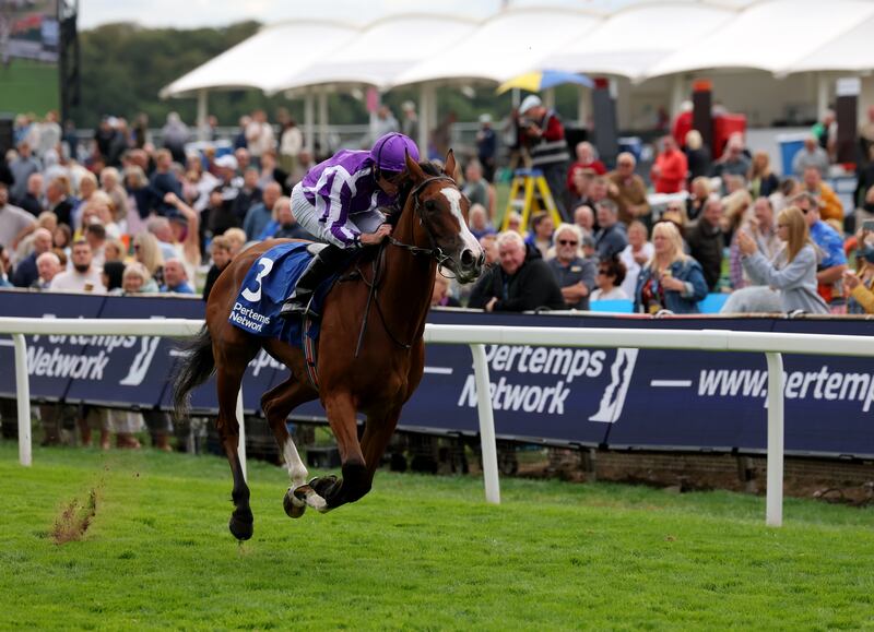 Minnie Hauk ridden by Ryan Moore on their way to winning the Pertemps Network Yorkshire Oaks at York in August. Photograph: Richard Sellers/PA Wire