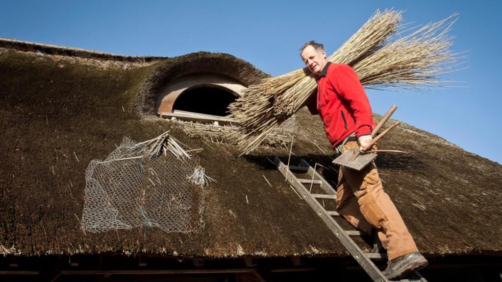 “The nature of the work is very physical”, roof thatcher, Kyran O’Grady, Knockrobin, Wicklow. Photograph: Garry O’Neill