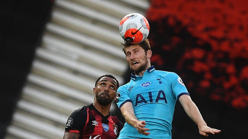 Tottenham Hotspur’s Harry Winks vies for the ball with Bournemouth’s Callum Wilson during the Premier League match at the Vitality Stadium. Photograph: Neil Hall/ AFP via Getty Images