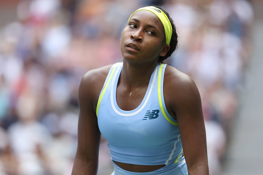 Coco Gauff during her fourth round match against Emma Navarro at the US Open. Photograph: Matthew Stockman/Getty