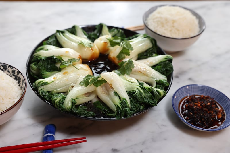 Bok choi in oyster sauce. Photograph: Dara Mac Dónaill