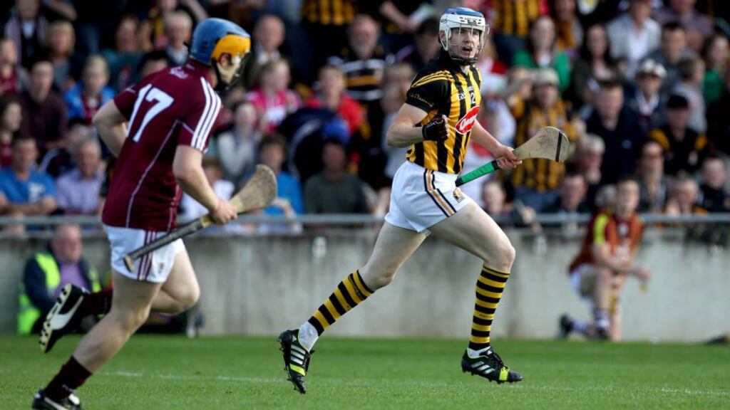 TJ Reid celebrates scoring the first goal of the game for Kilkenny against Galway. Photo: Ryan Byrne/Inpho