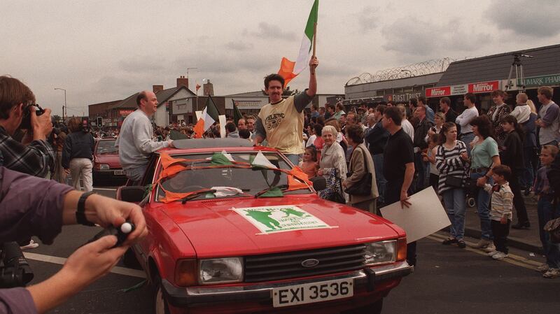 Celebrating the IRA ceasefire in BelfastPhotograph: Peter Thursfield