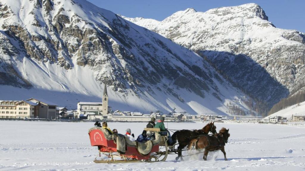 Tourists on a sleigh ride, Livigno, Italy. Photograph: Getty Images/Jan Greune