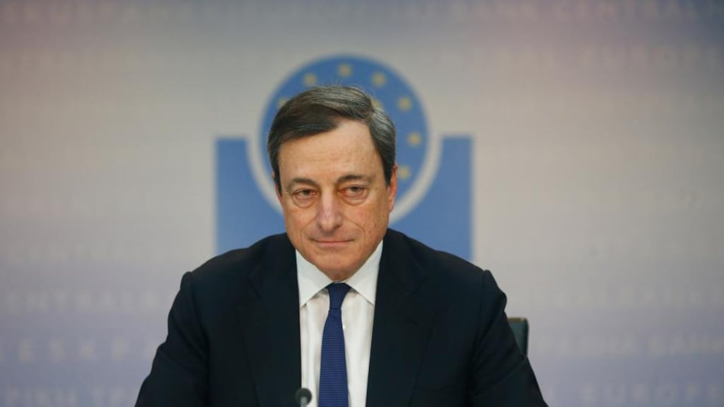 Mario Draghi, president of the European Central Bank (ECB), pauses during a news conference at the bank’s headquarters in Frankfurt, Germany. Photograph: Ralph Orlowski/Bloomberg