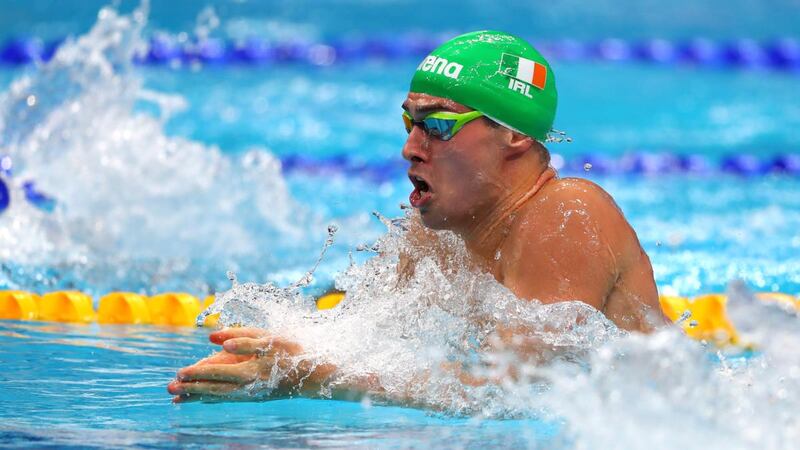 Ireland’s Nicholas Quinn in action during the men’s 100m breaststroke heats during the 2017 World Championships in Budapest. Photograph: Clive Rose/Getty Images