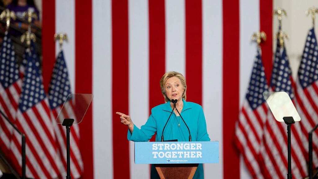 Democratic presidential nominee Hillary Clinton doesn’t even need an oppo-research team digging up nasty stuff about her opponent’s record. She just has to stand there and wait for Trump to open his mouth. Photograph: Patrick T. Fallon/Bloomberg