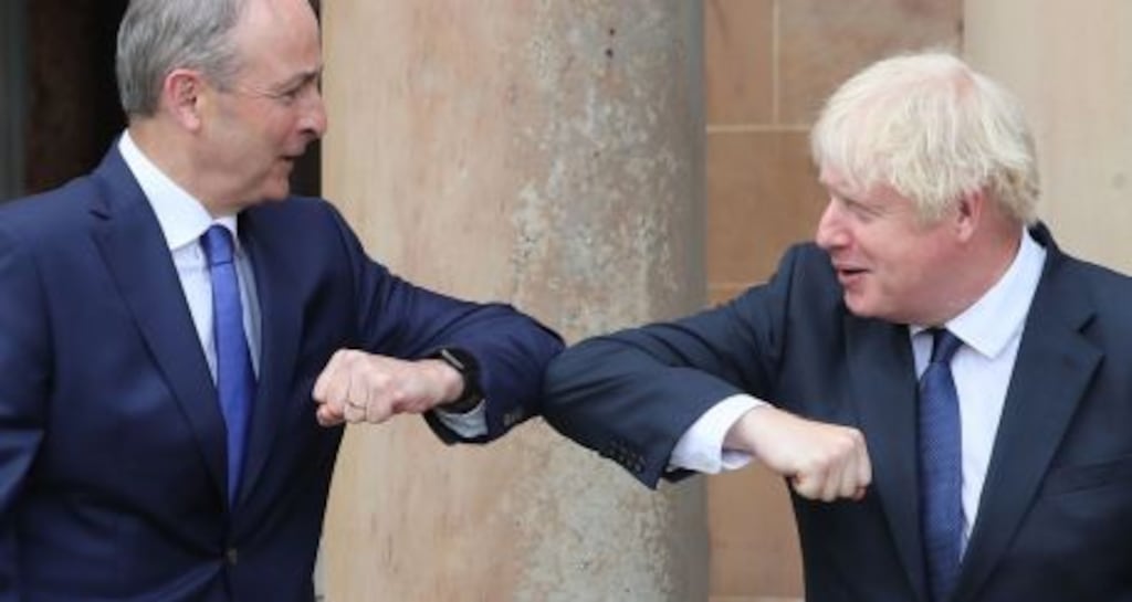 Taoiseach Micheál Martin greets British prime minister Boris Johnson at Hillsborough Castle, Belfast last August. Photograph: Brian Lawless/AFP via Getty Images