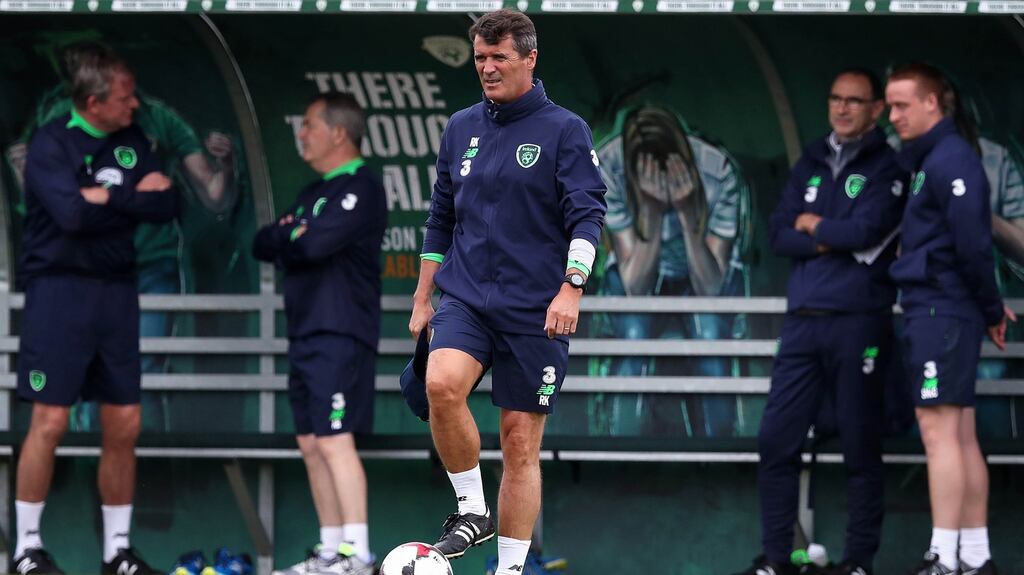 Ireland assistant coach Roy Keane at training in Abbotstown on Tuesday ahead of the World Cup qualifiers against Georgia and Serbia. Photo: Ryan Byrne/Inpho