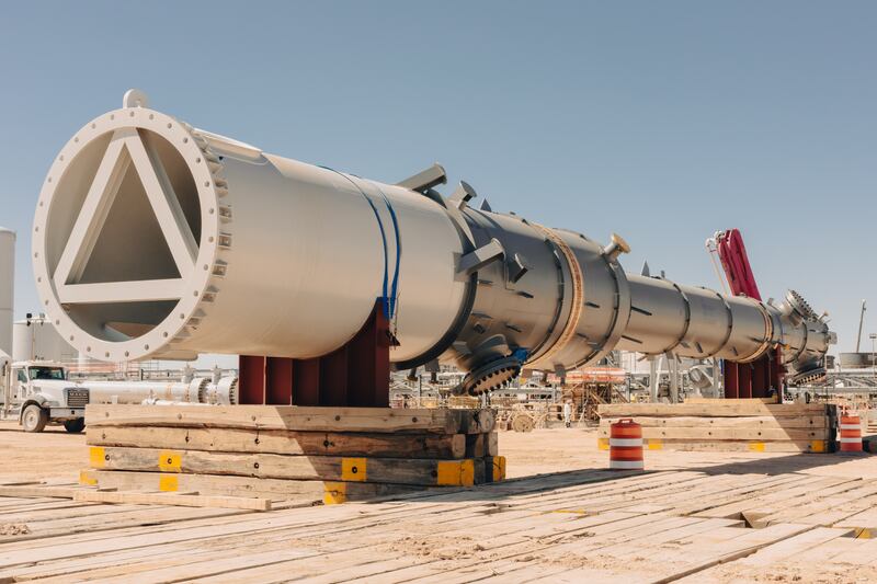 Occidental Petroleum’s Stratos project under construction in Texas. Some of the carbon dioxide captured in Texas will be used to extract oil. Photograph: Ariana Gomez/The New York Times