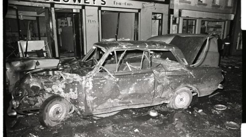 Anthony O’Reilly’s car following the bombing in Belturbet, Co Cavan. Photograph: Paddy Ronaghan