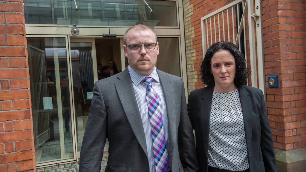 Kevin and Una Kelly leaving the Coroners Court in Dublin. Their son Kevin James died six days after his birth in the Midland Regional Hospital Mullingar. Photograph: Brenda Fitzsimons/The Irish Times