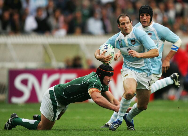 Felipe Contepomi of Argentina going past Ireland's Denis Leamy during their 2007 World Cup game at Parc des Princes, Paris, on September 30th. Photograph: Warren Little/Getty Images