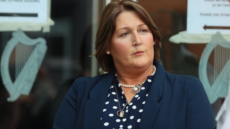 Caroline Donohoe, Det Garda Adrian Donohoe’s widow, outside the Criminal Courts of Justice) on Parkgate Street in Dublin after the verdict. Photograph: Collins Photos