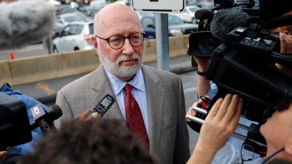 JW Carney, defense attorney for accused mob boss James “Whitey” Bulger, talks to reporters as he arrives at the US Federal Courthouse for the start of Bulger’s trial in Boston, Massachusetts. Photograph: Reuters