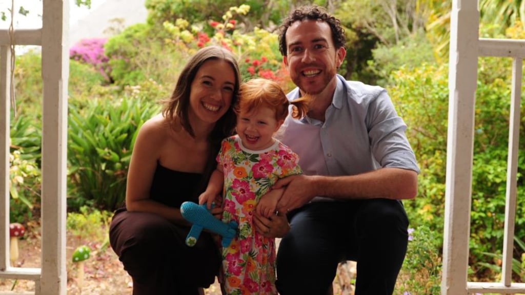 Kevin O’Brien with his wife Aoife McGough and their daughter Síomha at home in St Helena. About 4,000km east of Brazil and 2,000km west of Africa, St Helena is about as remote as remote gets. Photograph: Edward Thorpe