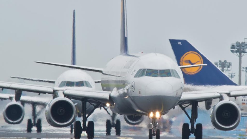 German airline Lufthansa passenger planes on the tarmac at Frankfurt. Photograph: Boris Roessler/EPA