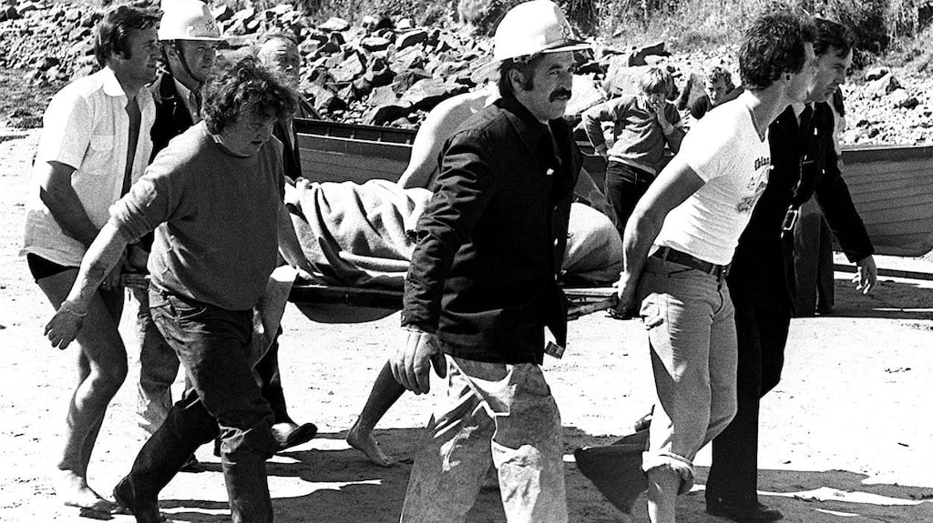 Lord Mountbatten’s body is brought ashore at Mullaghmore in August 1979. Photograph: Pacemaker, Belfast