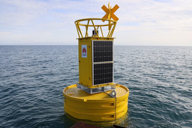 A buoy from Huawei's TECH4ALL project located off the Irish coast. Photograph: Huawei