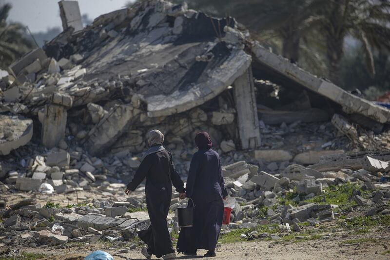 Displaced Palestinian women in Deir Al Balah in southern Gaza. Photograph: Mohammed Saber/EPA