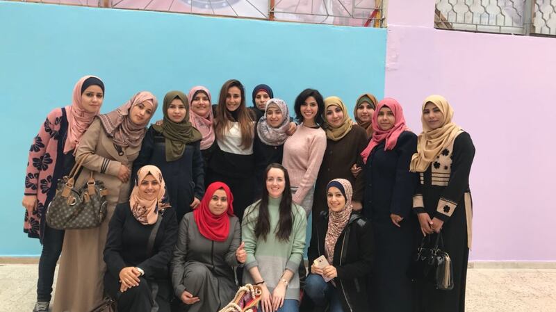 Jenny Higgins (front centre) with the circus group in Gaza