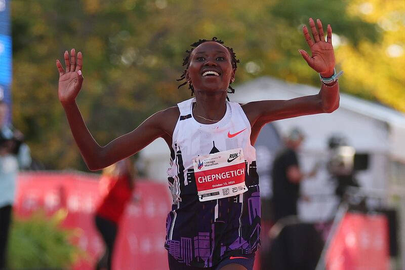 Marathon world-record holder Ruth Chepngetich is provisionally suspended after testing positive for a banned substance. Photograph: Michael Reaves/Getty Images