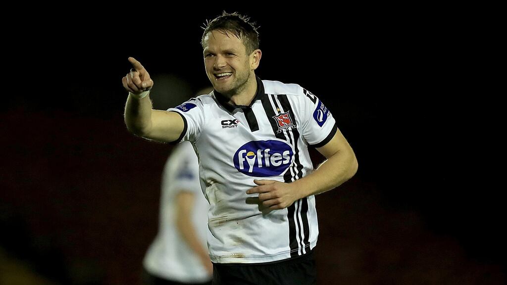 Dundalk’s Dane Massey celebrates scoring the first goal of the game against Longford Town. Photo: Donall Farmer/Inpho