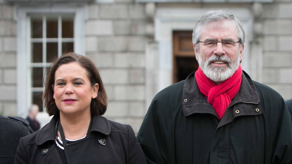 Sinn Féin’s deputy leader Mary Lou McDonald and the party’s president Gerry Adams: A commitment will be made to extend maternity benefit by six weeks at a cost of €63 million a year. Photograph: Gareth Chaney Collins