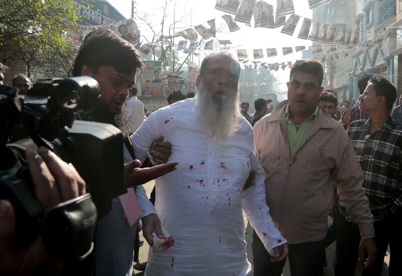 Salahuddin Ahmed, a Bangladesh Nationalist Party (BNP) candidate, is seen bleeding after he was stabbed in Dhaka, Bangladesh on December 30th Photograph: Reuters/Stringer