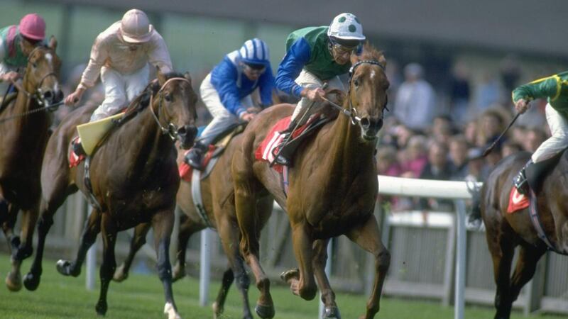 Lester Piggott winning the 1992 Newmarket 2,000 Guineas on Rodrigo De Triano, his 30th Classic win. Photograph: Chris Cole/Allsport