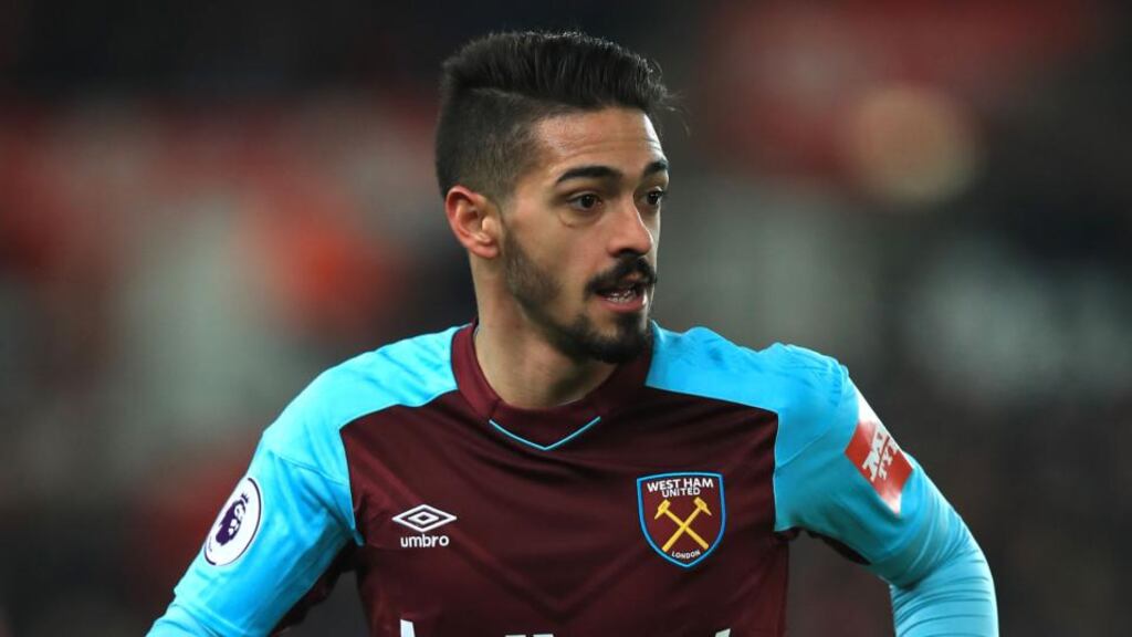 West Ham midfielder Manuel Lanzini has been banned for two games for successful deception of a match official following the award of a penalty in Saturday’s Premier League game at Stoke. Photo: Mike Egerton/PA Wire
