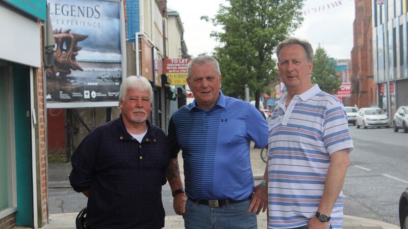 East Belfast loyalists, left to right: former DUP MLA Sammy Douglas, Jackie McDonald of UDA-linked Ulster Political Research Group and Robert Williamson of east Belfast-based PUL community group Reach Project. Photograph: Simon Carswell.