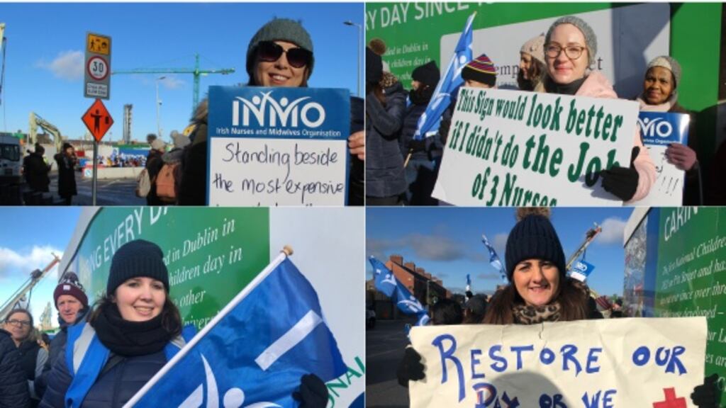 Striking nurses (clockwise from left): Siobhán Ní Chinnéide, Fiona Pardy, Amy Wilkinson, Tracy McNulty