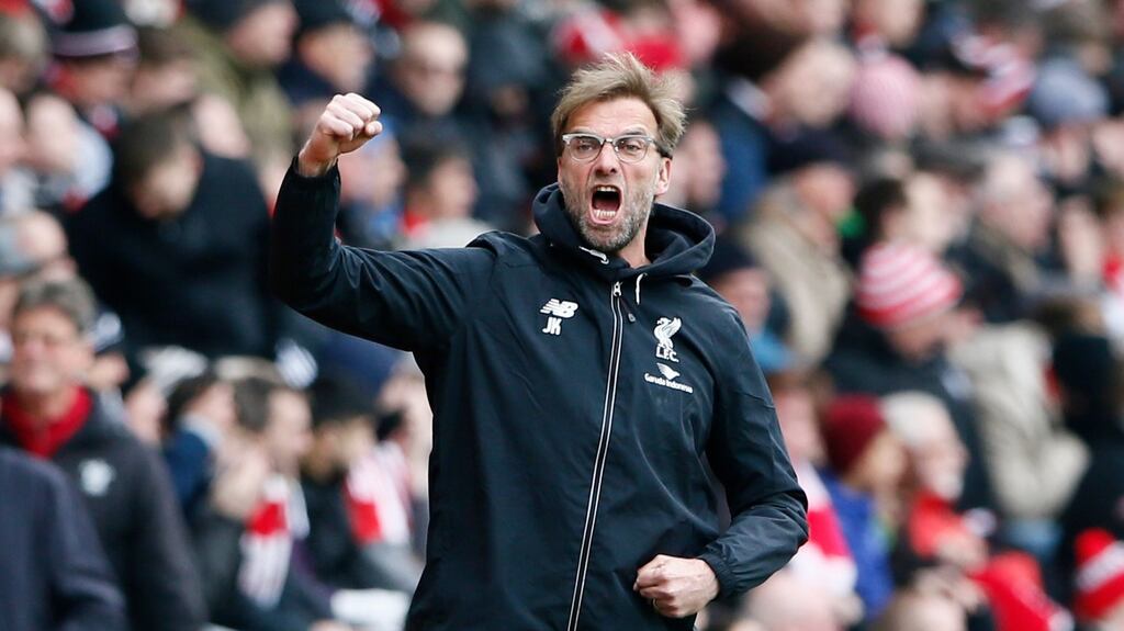 Liverpool manager Jurgen Klopp is delighted with Daniel Sturridge’s fitness. Photograph: Stefan Wermuth/Reuters