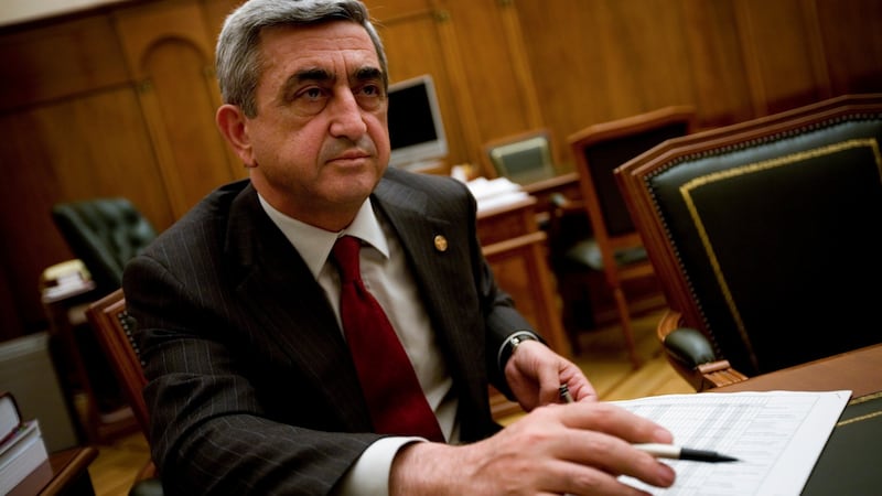 Armenian president Serzh Sargsyan: “I am quitting the country’s leadership and the post of prime minister of Armenia.” Photograph: Johan Spanner/The New York Times
