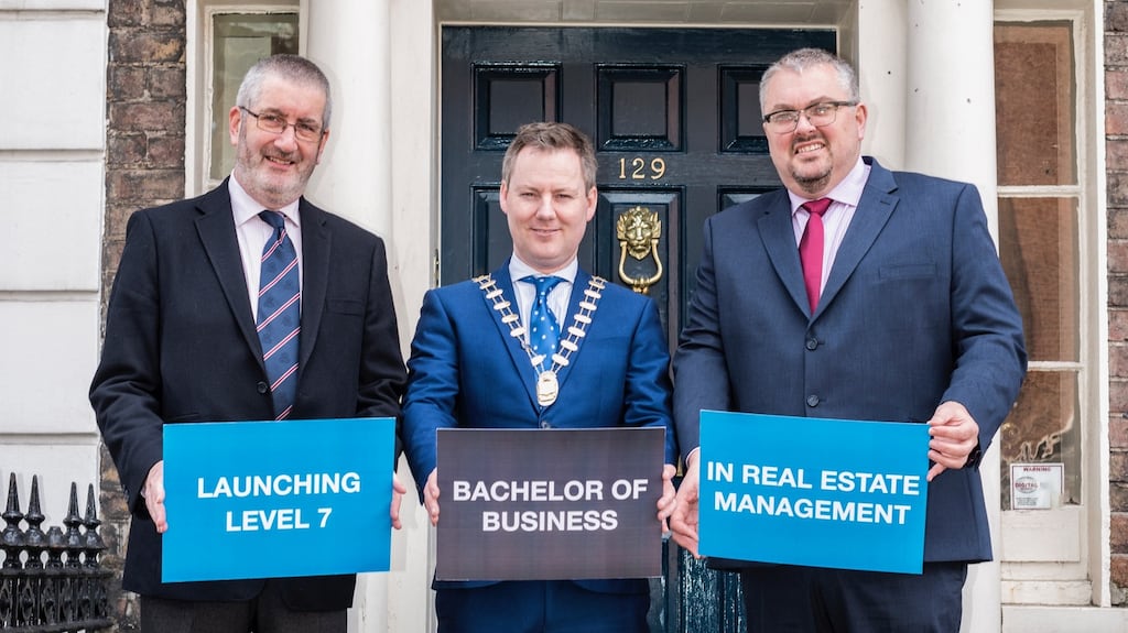 Paul Campbell of IT Tallaght, IPAV president Brian Dempsey and AIT’s Dr Michael Tobin launch the new BBS in real estate.