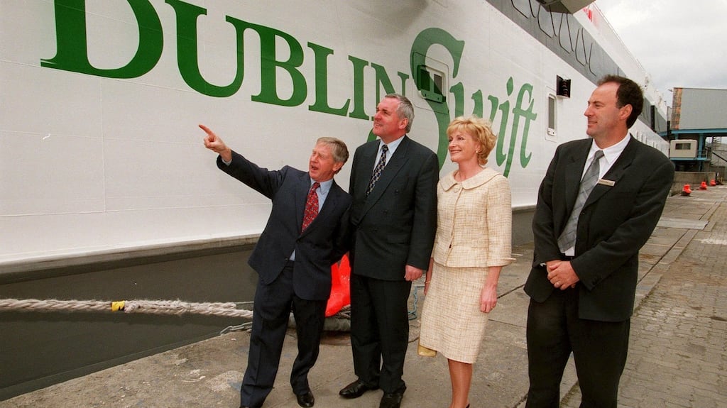Tom Toner (left) with then-taoiseach Bertie Ahern, Mr Ahern's partner Celia Larkin and Irish Ferries chief executive Eamonn Rothwell at the inauguration of the Jonathan Swift ferry. Photograph: Alan Betson