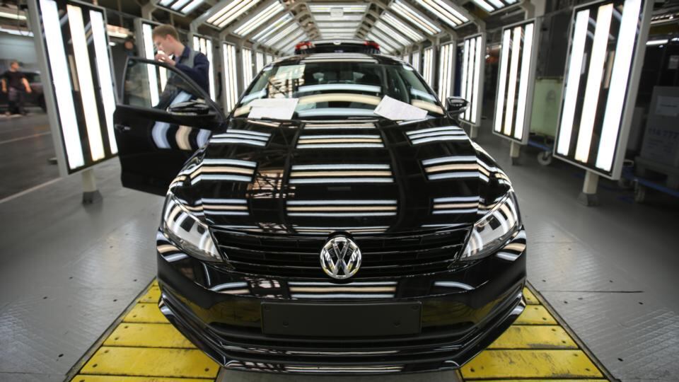 VW emissions case: a Volkswagen is checked after coming off a production line. Photograph: Andrey Rudakov/Bloomberg