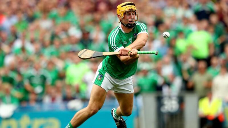Tom Morrissey scores Limerick’s second goal. Photograph: James Crombie/Inpho