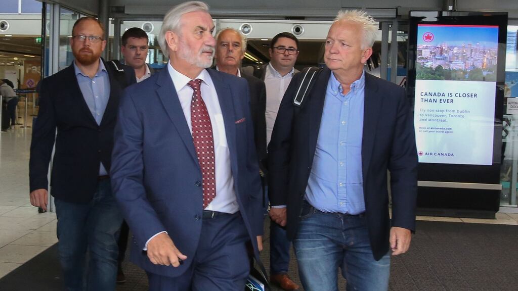 (Left) Former Workplace Relations Commission chairman Kieran Mulvey & Eddie Wilson, chief people officer at Ryanair. Photograph: Gareth Chaney/Collins