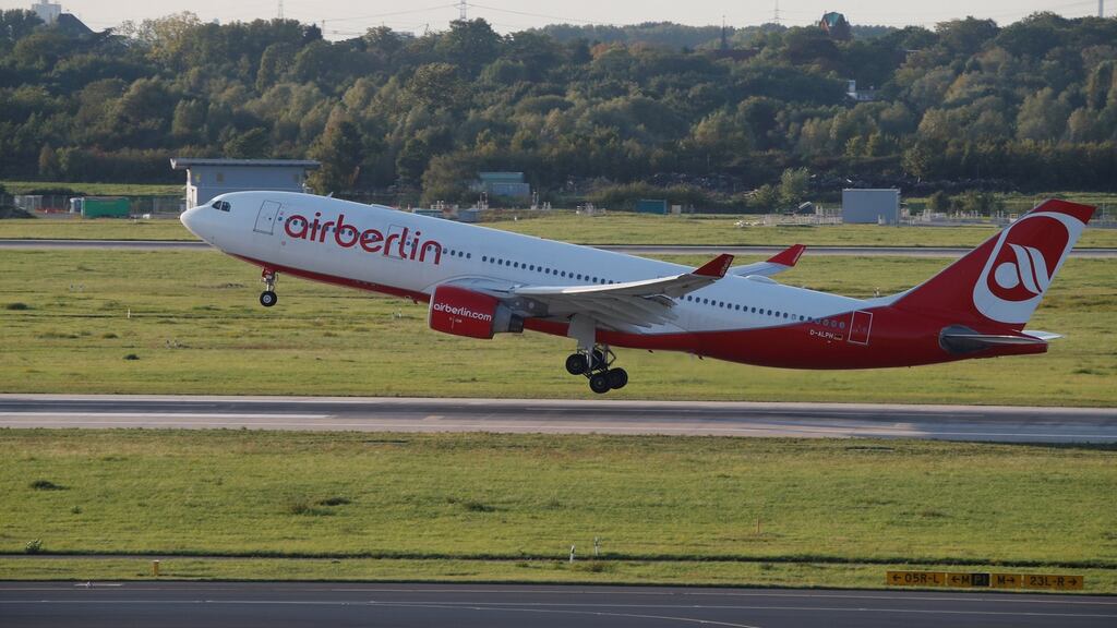 An Air Berlin aircraft takes off from Düsseldorf Airport, Germany. Photograph: Wolfgang Rattay/Reuters